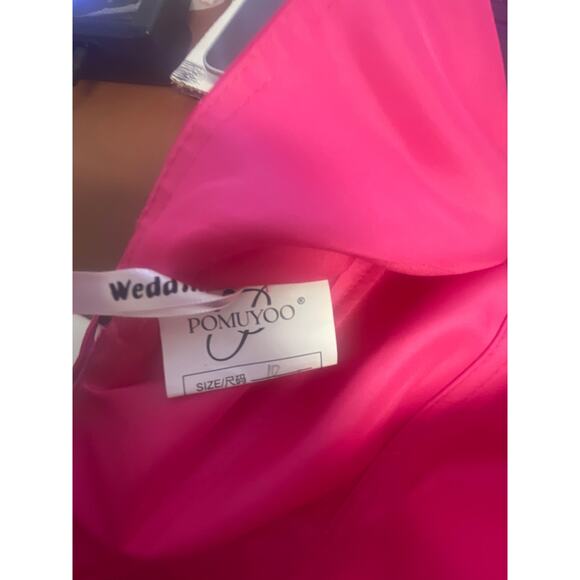 FORMAL PARTY SZ 10 L Hot Pink Bustier Satin Lace Up Mermaid Maxi Dress NEW b142 - Picture 4 of 7